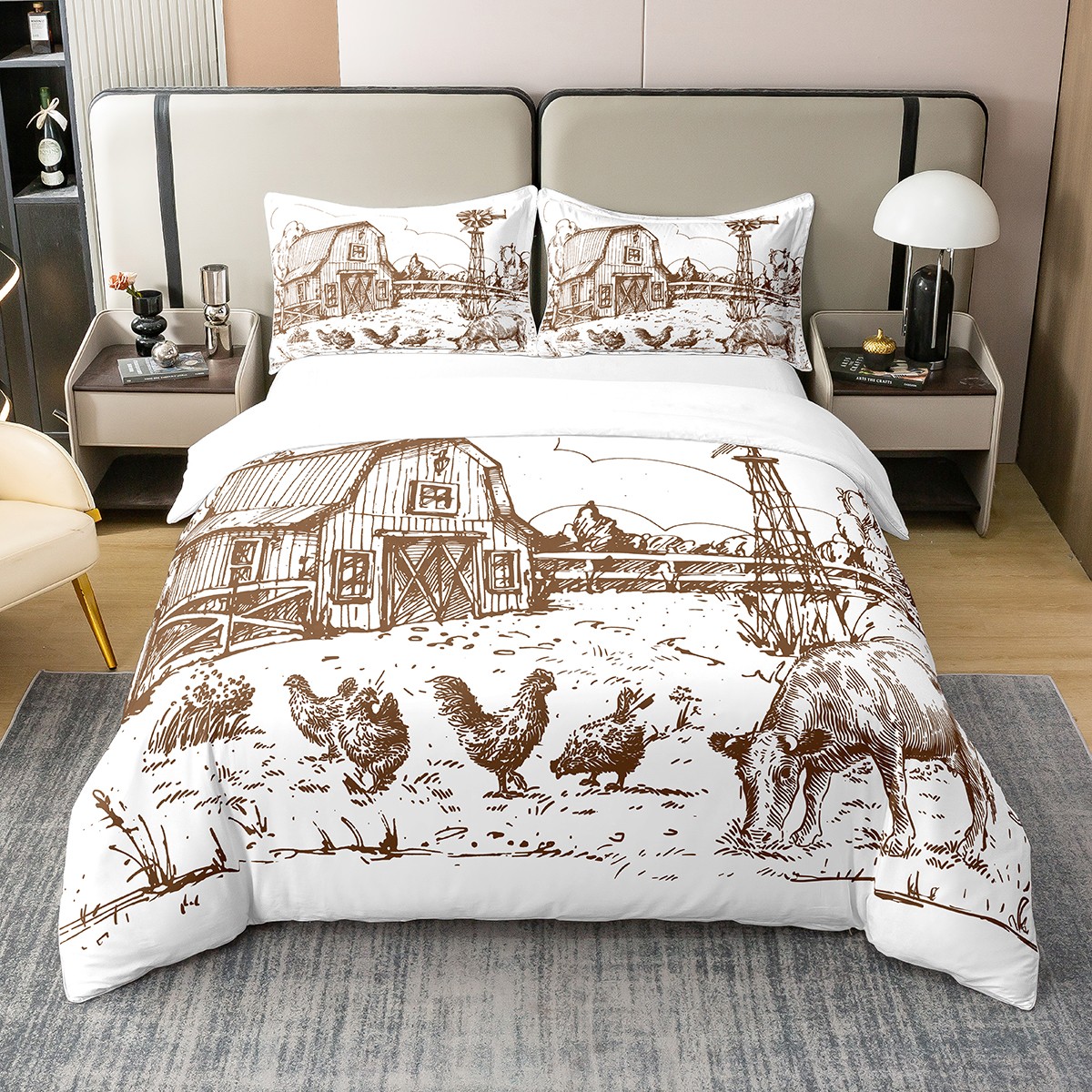 100% Organic Cotton Windmill Comforter Cover Twin,Rustic Barn Farmhouse ...