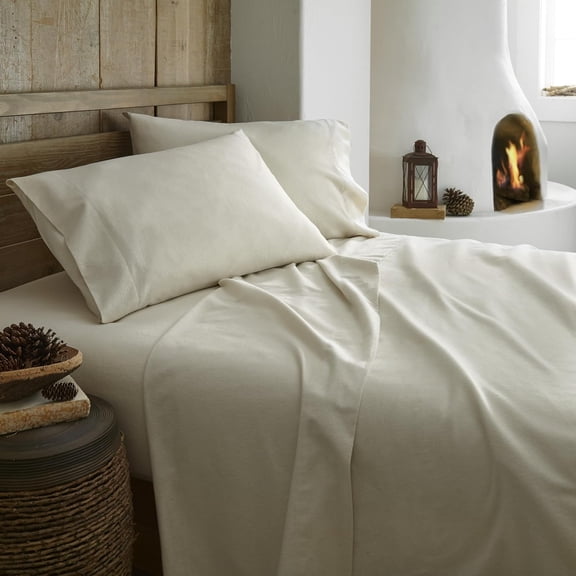 100% Organic Flannel Sheets Queen Size - GOTS Certified 100% Cotton Flannel Sheets Set with Comfortable Soft Brushed Finish & Deep Pocket - 1 Flat 1 Fitted & 2 Pillowcases (Natural, Queen)