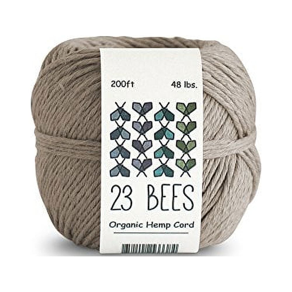 100% Organic Hemp Cord, Twine, String for Jewelry, Beading, Macrame,  Crafts, 23 Bees (200ft x 48 lb.) Natural
