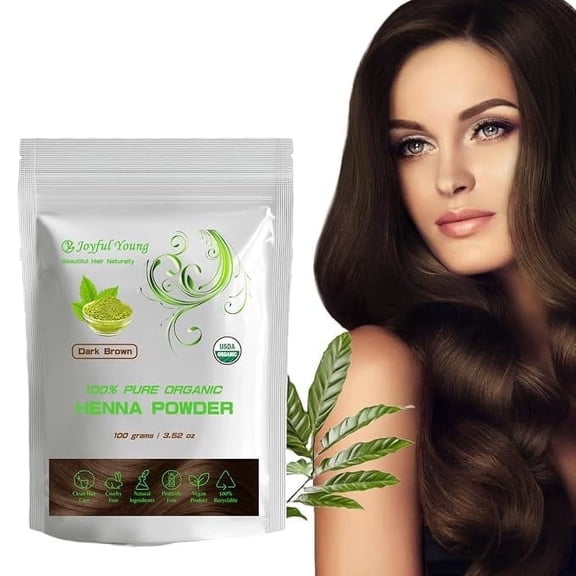 100% Organic Henna Hair Color – Natural, Chemical-Free Hair Dye for Rich, Vibrant Color & Gloss – Grey Coverage, Safe for All Hair Types, Vegan Non-Toxic, Herbal Hair Treatment (DARK BROWN)