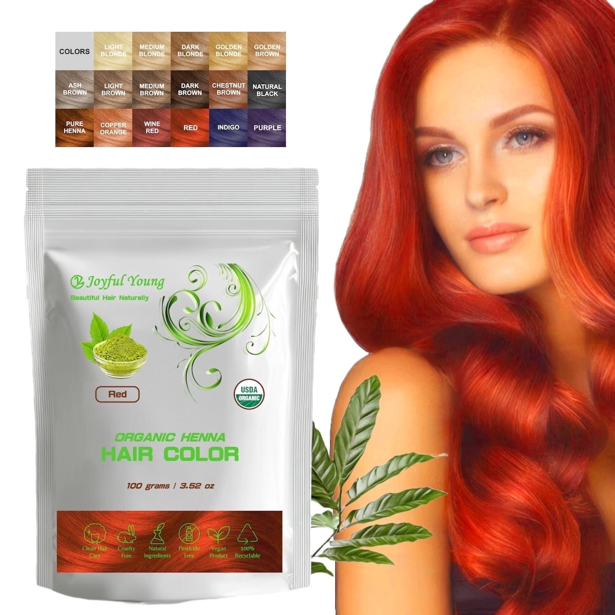 100% Organic Henna Hair Color – Natural, Chemical-Free, Vegan Non