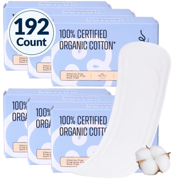 100% Organic Long Panty Liners for Women long-192ct, Ultra Thin Cotton Cover, Long Pantiliners, Light Absorbency, Unscented Barely There Pantie Liners (Long Liner, Size 2, 192ct)