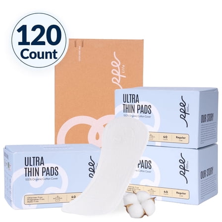 100% Organic Panty Liners for Women-120ct, Ultra Thin Cotton Cover, Regular Pantiliners, Light Absorbency, Unscented Barely There Pantie Liners (Regular Liner, Size 1, 120ct)