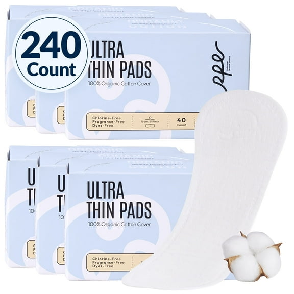 100% Organic Panty Liners for Women-240ct, Ultra Thin Cotton Cover, Regular Pantiliners, Light Absorbency, Unscented Barely There Pantie Liners (Regular Liner, Size 1, 240ct)