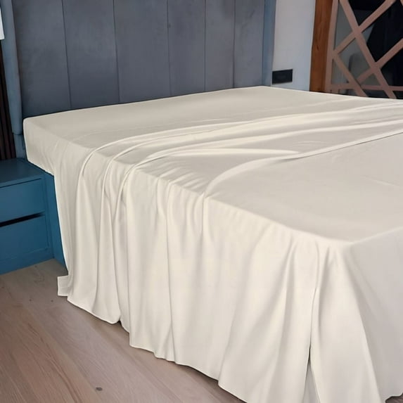 Home Prides Queen Flat Bamboo Sheet - 100% Bamboo Viscose, Silky Soft Cooling & Breathable Bamboo Bed Sheets, 1-Piece, 15” deep Pocket, Oeko-Tex Certified, Pearl Ivory
