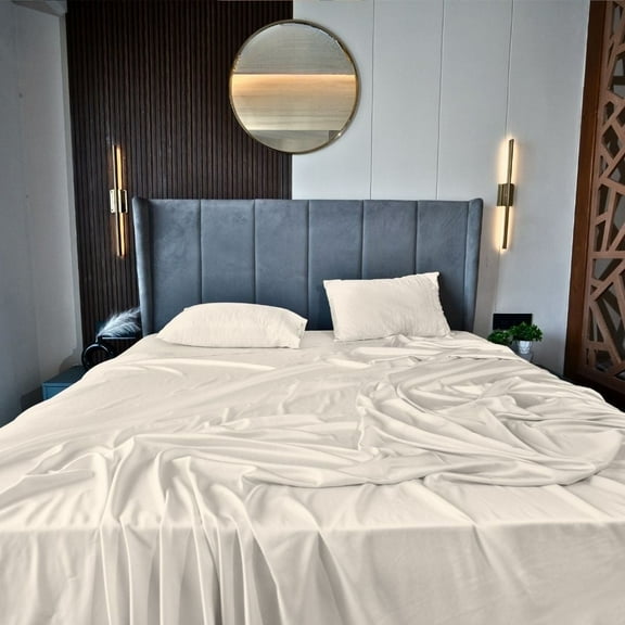 Home Prides Queen Bamboo Sheets Set - 100% Bamboo Viscose, Silky Soft Cooling & Breathable Bamboo Bed Sheets, 4-Piece, 15” deep Pocket, Oeko-Tex Certified, Pearl Ivory
