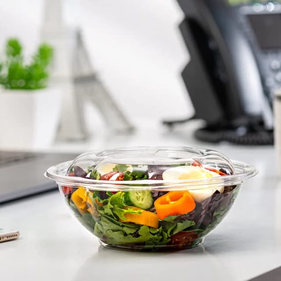 [100 PACK] 32oz Clear Disposable Salad Bowls with Lids - Clear Plastic Disposable Salad Containers for Lunch To-Go, Salads, Fruits, Airtight, Leak Proof, Fresh, Meal Prep | Rose Bowl Container (32 OZ)