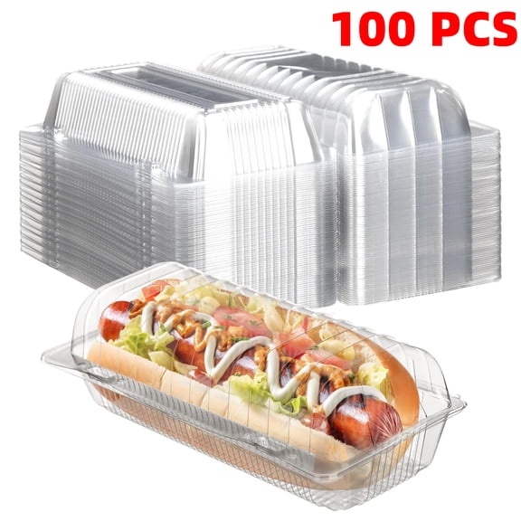 100 PACK Clear Plastic Hot Dog Tray with Hinged Lid 8.86" x 3.94" x 2.76" Hot Dog Container Disposable Clamshell Take out Containers Cake Slice Containers for Bakery Dessert Salad