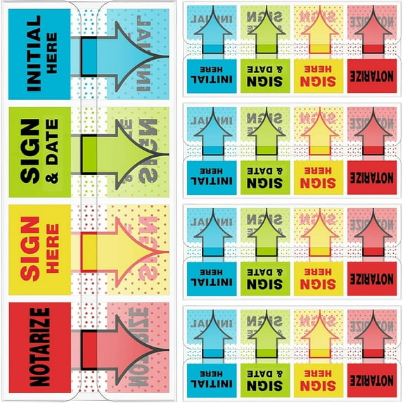 100-PACK Sign Here Stickers & Tabs – Initial Here, Sign & Date, Notarize Flags – Sticky Post-It Flags for Documents, Book Annotation, Office Filing, Notary Supplies