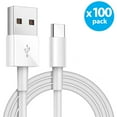 thumbnail image 1 of 100-PACK USB to USB-C Cable Charging Cord Data Transfer & Sync Compatible With USB-C Devices, Universal, White, 3FT (Doesn't work with iPhones), 1 of 5