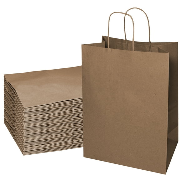[100 PACK] X-Large Brown Kraft Paper Bags with Handles, Shopping, Gift Bags, Party, Merchandise, Lunch Bags, Grocery Bags, Takeout, Carryout, Reusable - 18 x 7 x 19 inches by EcoQuality