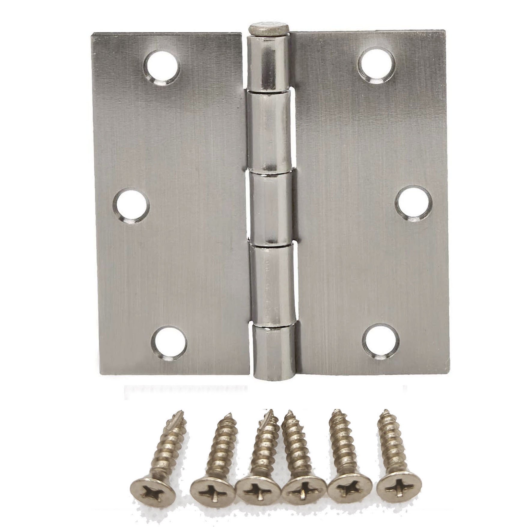 100 PACKS 3.5IN Steel Door Hinge Heavy Duty for Interior & Exterior Door, Square Corner,Thickness:2.2mm,Satin Nickel,Removable pin, with Screws - image 1 of 5