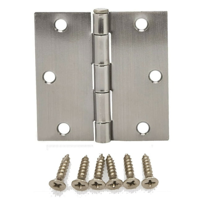 100 PACKS 3.5IN Steel Door Hinge Heavy Duty for Interior & Exterior Door, Square Corner,Thickness:2.2mm,Satin Nickel,Removable pin, with Screws
