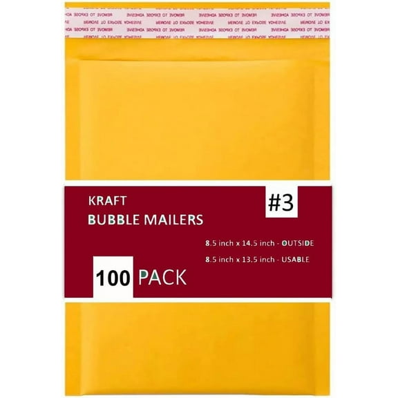 100 PC #3 8.5x14.5 Inches 100 Pack Inches Kraft Bubble Mailers Yellow Shipping Padded Envelopes Self Seal Waterproof Cushion Envelopes