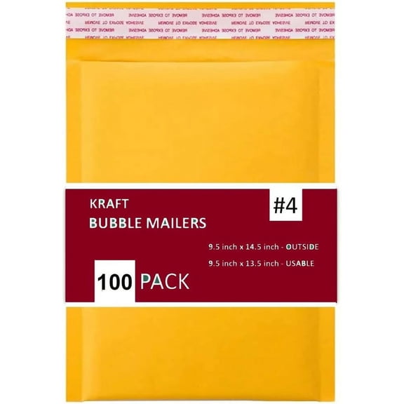 100 PC #4 9.5x14.5 Inches 100 Pack Inches Kraft Bubble Mailers Yellow Shipping Padded Envelopes Self Seal Waterproof Cushion Envelopes
