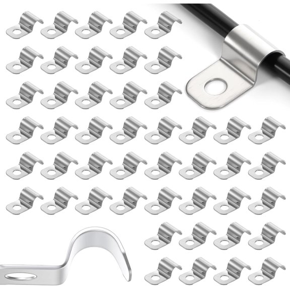 100 PCS 1/4 Outdoor Cable Clips with One-Hole, Stainless Steel Outdoor Wire Clips for Fixing Wires, Cable Clamps for Wall Mounting Wire Management