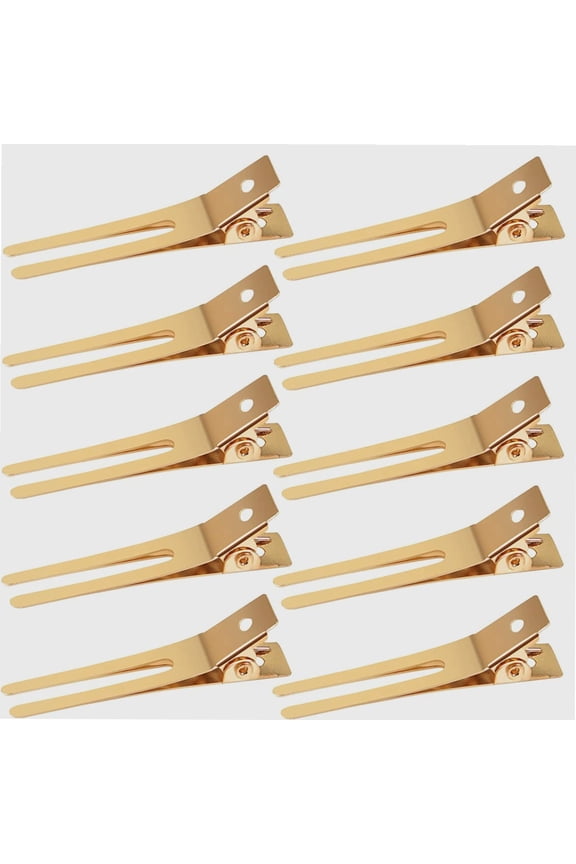 100 PCS 1.77" Double Prong Curl Clips Gold Curl Pins Duckbill Section Clips Metal Alligator Clips for Hair Extensions Styling(4.5cm)