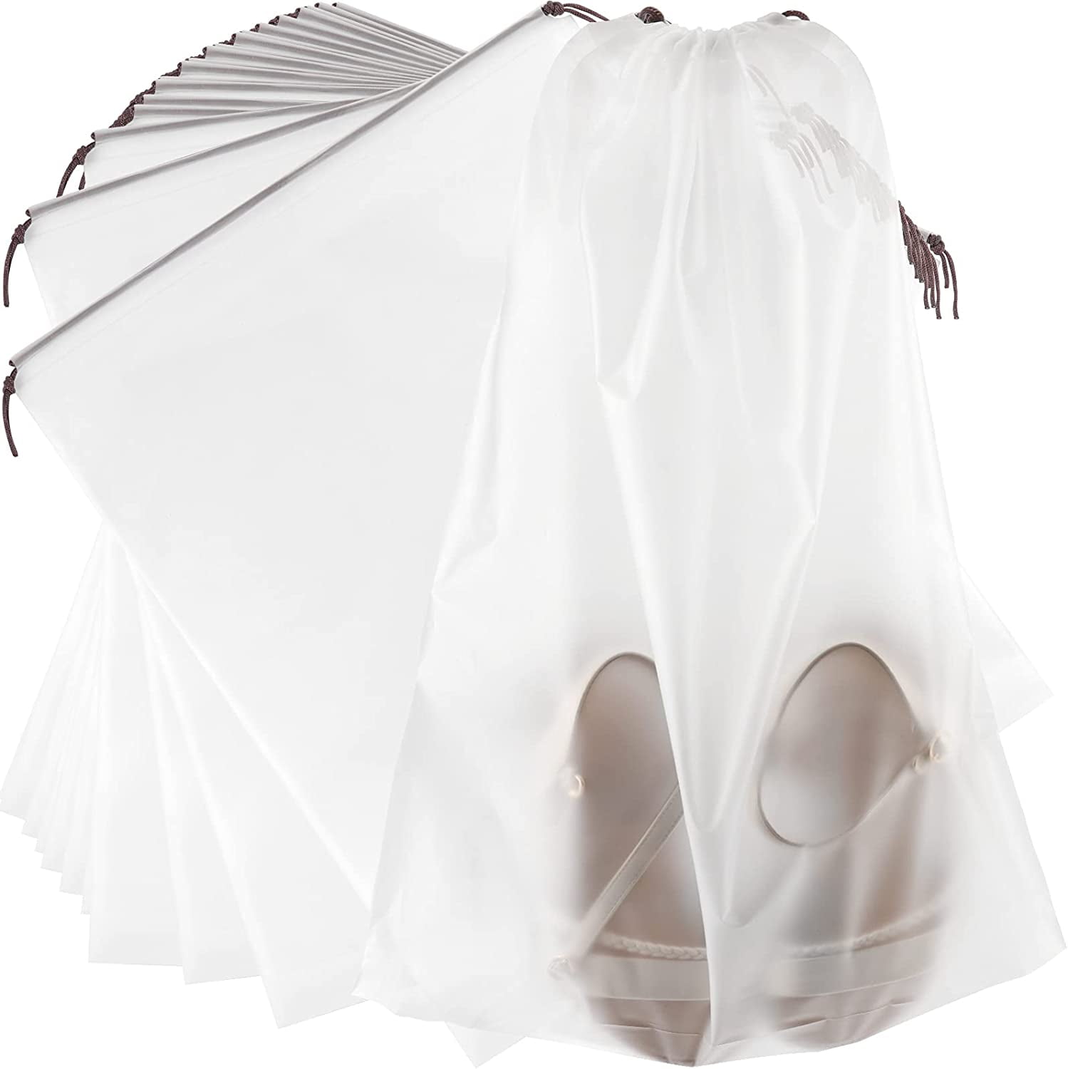 100 PCS 16x20 Inch Clear Plastic Drawstring Bags, Portable Translucent Shoes Storage Organizers Pouch with Rope, Thickness 2 Mil Travel Bags for Sneakers, Dress Shoes, Slippers, Sandals