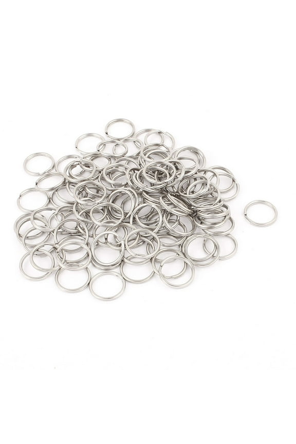 100 PCS 17mm Dia Metal Flat Split Ring Keychain Keyring Loop Silver Tone