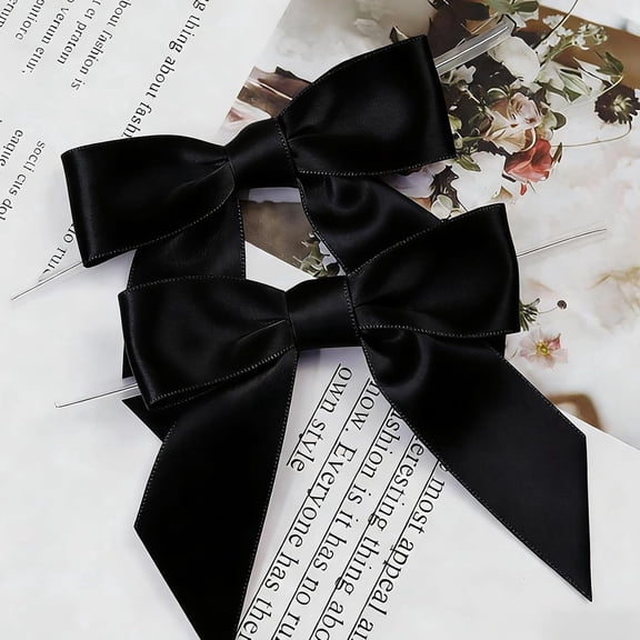 100 PCS 2.5-Inch Black Satin Twisted Bows – Premade Bow Decor for Gift Wrapping, Wedding Decorations, Treat Bags & Party Favors