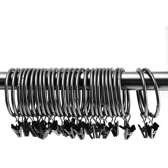 100 PCS 2 Inch Curtain Rings with Clips,Window Clip On Curtain Rings Drapes Hooks, Rustproof Metal Drapery Rings with Clips,Black