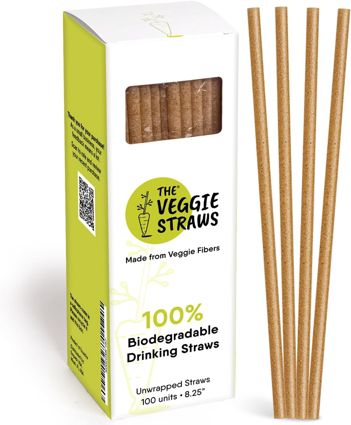 100 PCS of 8.25 Inches Unwrapped Biodegradable Straws – Made of ...