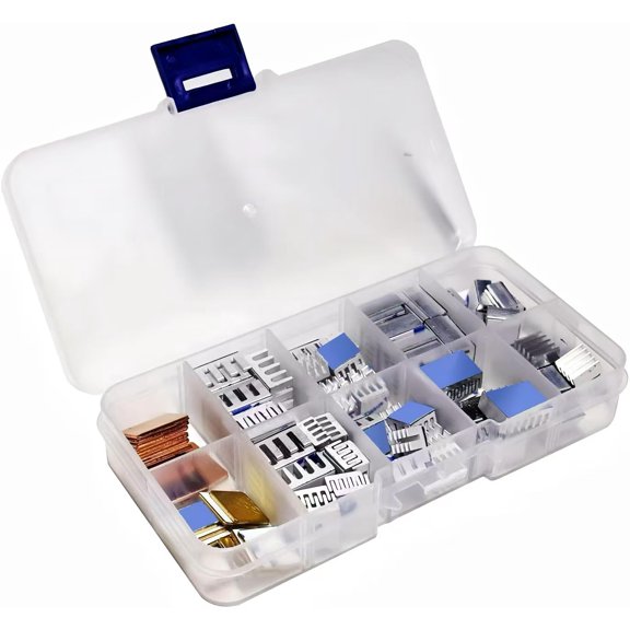 100 PCS (8 Different Sizes) Heatsink Kit with Conductive Adhesive Tape, Aluminum Heat Sinks Cooler and Copper Sink for Raspberry Pi A B B+ 2/3/4/5