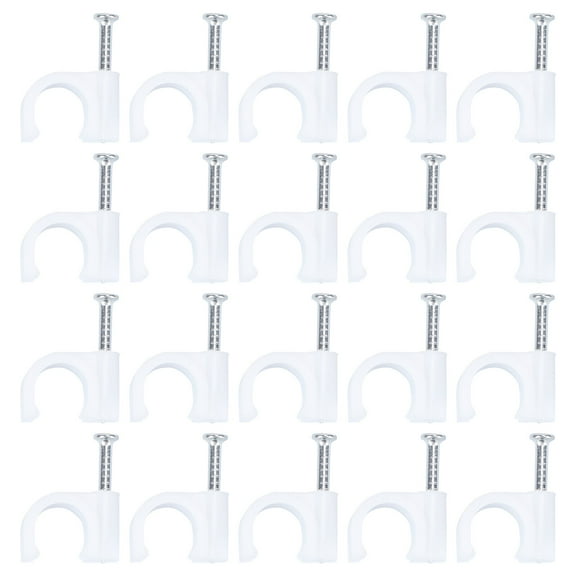 100 PCS 8mm Round Nail Cable Wire Clips Cable Management Electrical Ethernet Speaker Wire Cord Tie Holder Single Coaxial Nail Clamps (White)