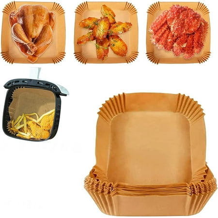 100 PCS Air Fryer Disposable Paper Liner, Air Fryer Liners Non-Stick, Round Cooking Baking Paper Oil-Proof, Water-Proof, Parchment Paper for Air Fryer Baking Roasting Microwave, 6.3 inch (Square)