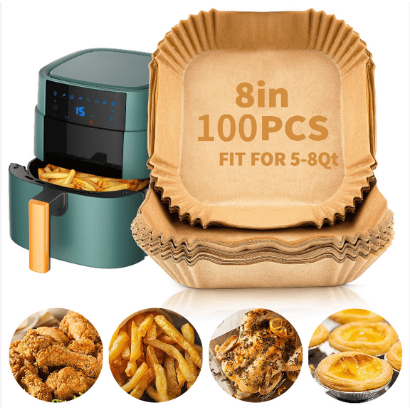 100 PCS Air Fryer Disposable Paper Liners,8 Inch Square Parchment Disposable Paper Liner for 5-8QT
