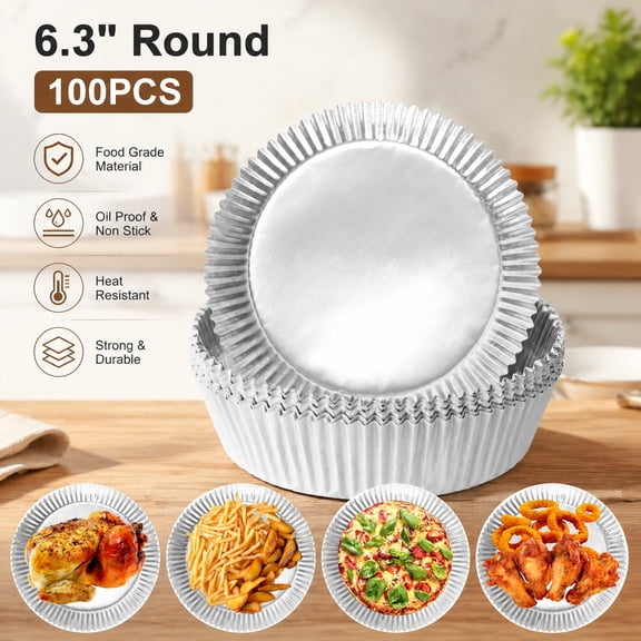100 PCS Aluminum Foil Air Fryer Liners, Non-Stick Disposable Paper Sheets, Oil-Proof, Water-Resistant, Food Grade for Baking, Frying, Grilling, Roasting