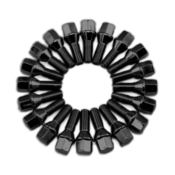 100 PCS BLACK 14X1.5 CONE SEAT LUG BOLTS 1.11'' 28MM THREAD FIT AUDI MERCEDES