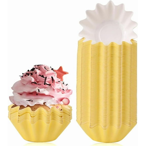 100 PCS Baking Cups Cupcake Liner Flared Brioche Standard Muffin Wrappers Greaseproof Coated Paper Cup for Wedding Birthday Holiday Party or Baby Shower