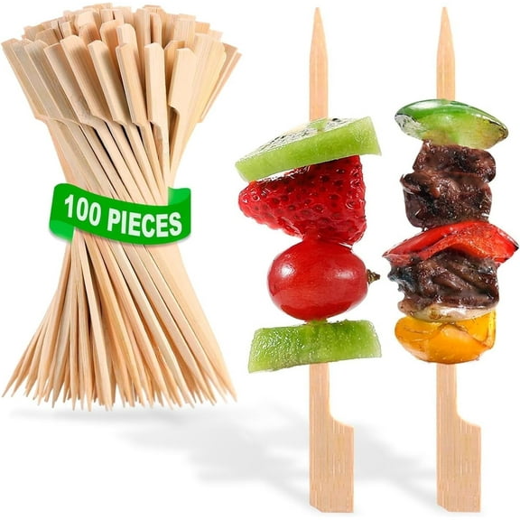 100 PCS Bamboo Skewers for Appetizers, 4.7 Inch Toothpicks, Cocktail Picks for Drinks, Fruit Kababs, Sausage, Barbecue Snacks, Natural Wooden Paddle Skewer Mini Food Sticks, Charcuterie Accessories