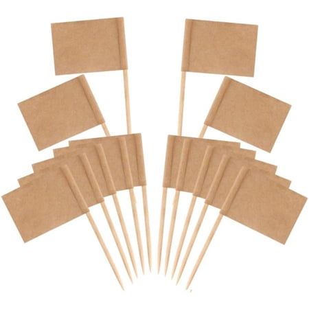100 PCS Blank Toothpick Flags Cupcake Toppers Cheese Cake Markers Flags for Party Wedding Brown