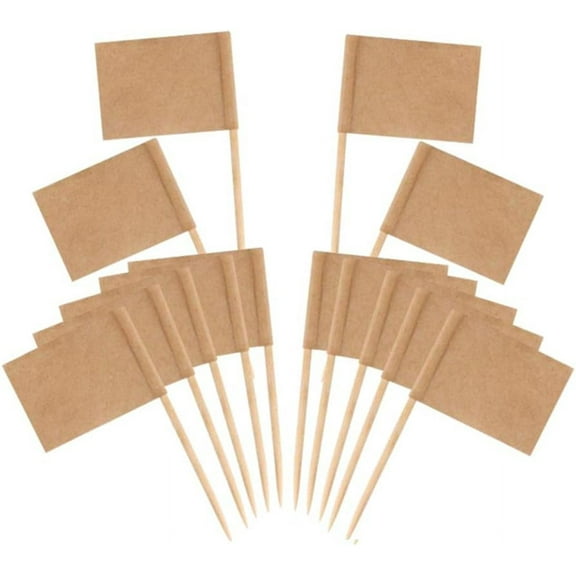100 PCS Blank Toothpick Flags Cupcake Toppers Cheese Cake Markers Flags for Party Wedding Brown
