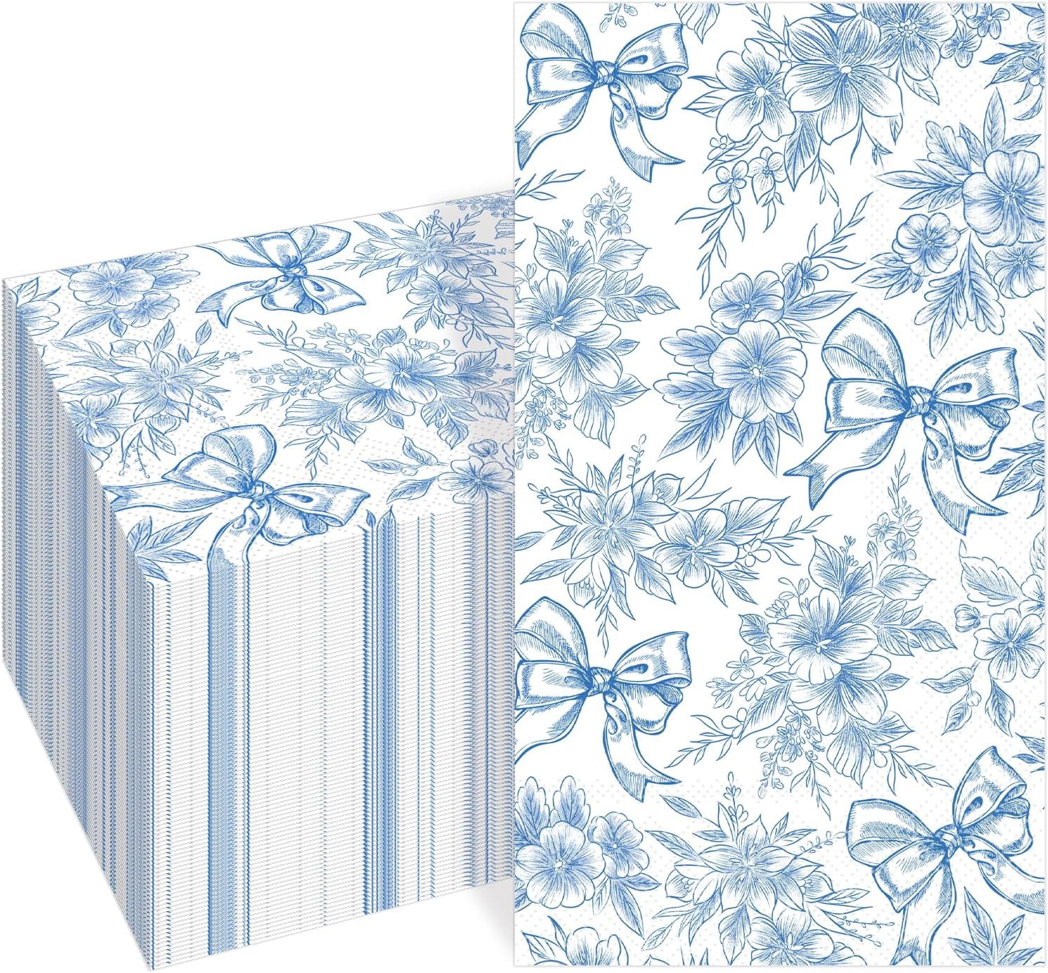 100 PCS Blue Napkins Disposable, Blue Floral Napkins, 3 Ply Printed Decorative Flower Guest Napkin, Chinoiserie Napkin, Bridal Shower Wedding Decorations, Birthday Table Party Supplies