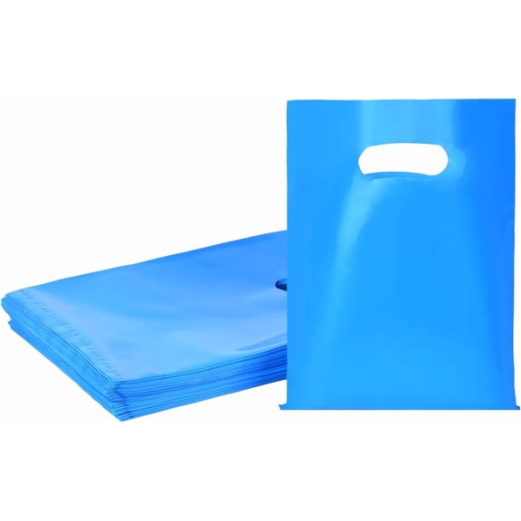 100 PCS Blue Small Gift Bags, 6"x8" Merchandise Bags for Small Businesses, Goodie Bags Party Favor Bags for Kids, Treat Bag Retail Bag with Handle for Kids Birthday, Christmas