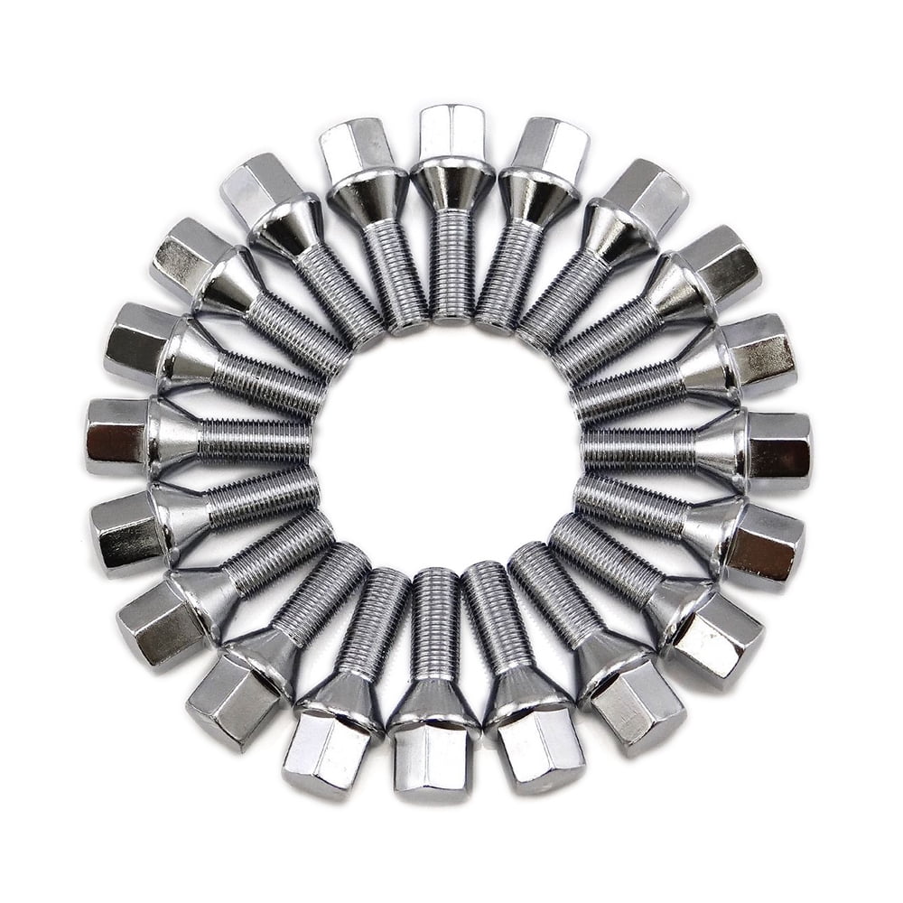 100 PCS CHROME 14X1.5 CONE SEAT LUG BOLTS 1.11'' 28MM THREAD FIT AUDI MERCEDES