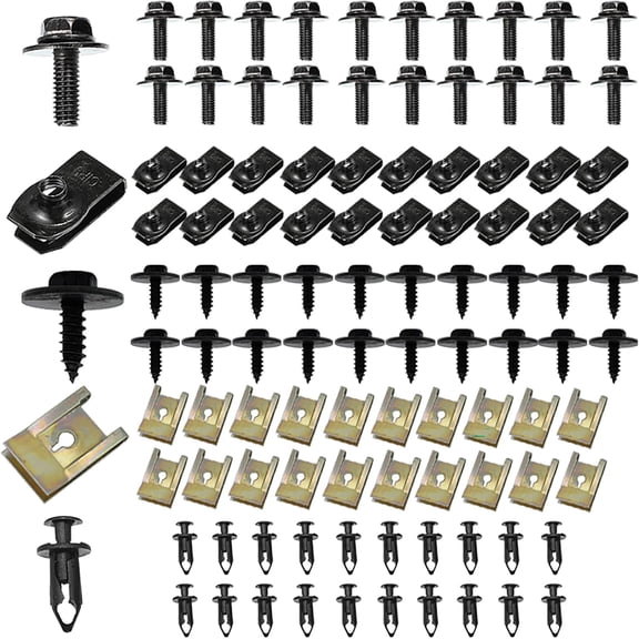 100 PCS Car Body Screws and Bolts, Bumper Fender Screws Bolts Set, Splash Shield Retainer U-Nuts Kit, Universal Engine Chassis Nut/Body Clamp, for Most Cars, SUVs, Trucks (Black)