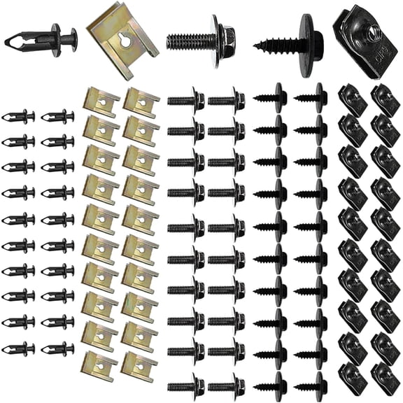 100 PCS Car Body Screws and Bolts, Splash Shield Retainer U-Nuts Kit, Bumper Fender Screws Bolts Set, Universal Engine Chassis Nut/Body Clamp, for Most Cars (Black)