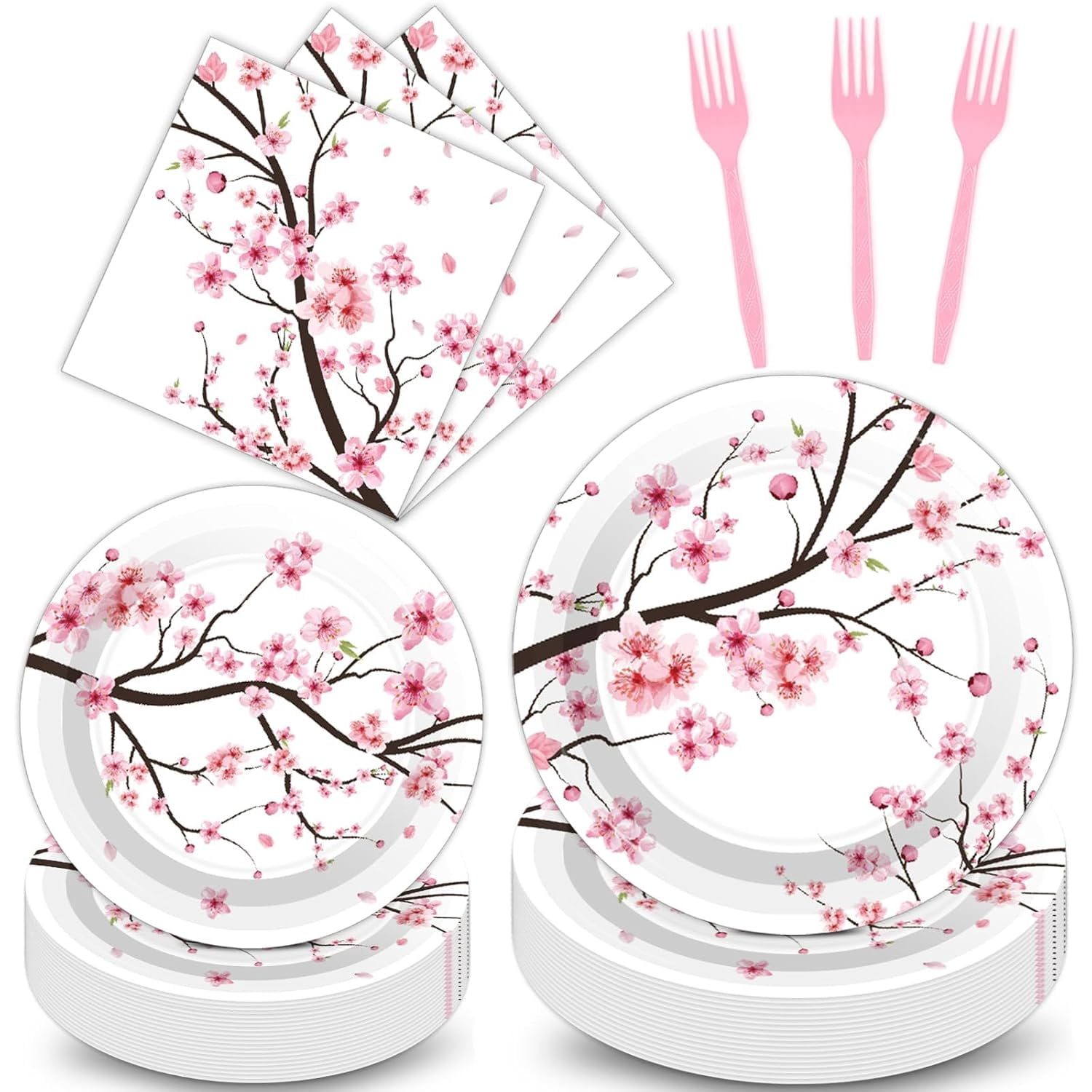 100 PCS Cherry Blossom Party Supplies Set Cherry Blossom Plates and ...