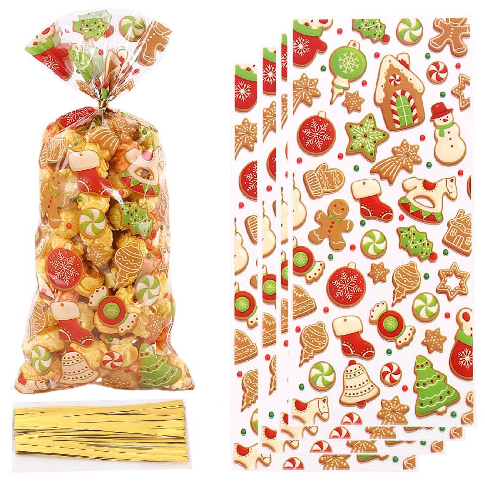 100 PCS Christmas Cellophane Bags,Xmas Assorted Treat Bags with Twist ...