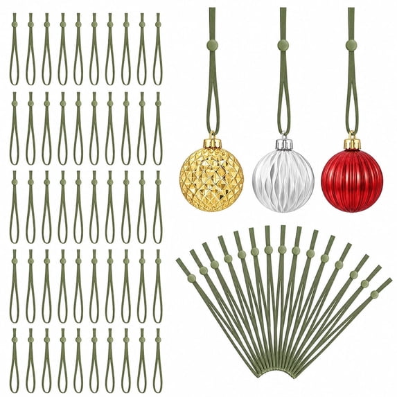 100 PCS Christmas Ornament Hangers Hooks, Artrylin Adjustable Ornament Ribbon Hanger for Hanging Small & Large Heavy Ornaments, Xmas Ornament Hanging String for Christmas Tree Decor (Green)