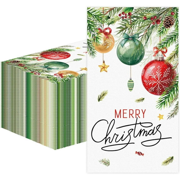 100 PCS Christmas Paper Napkins, Disposable Xmas Ornament Bathroom Guest Hand Towels Holiday Dinner Napkins Decorative for Winter Kitchen Birthday Wedding Decoration (Christmas)