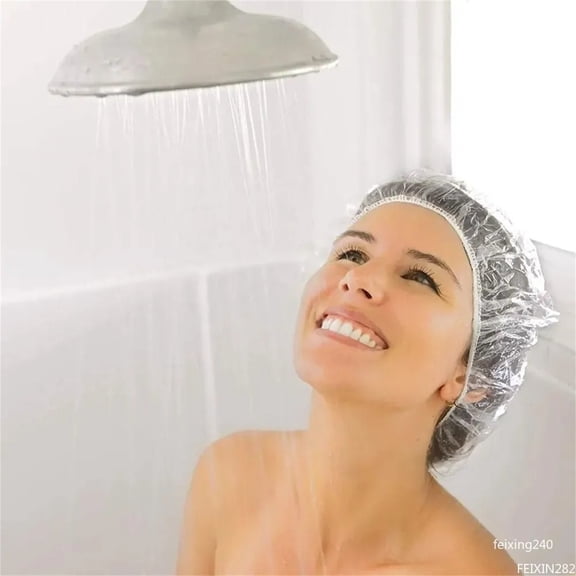 100 PCS Clear Disposable Plastic Shower Caps Large Elastic Thick Bath Cap For Women Blue