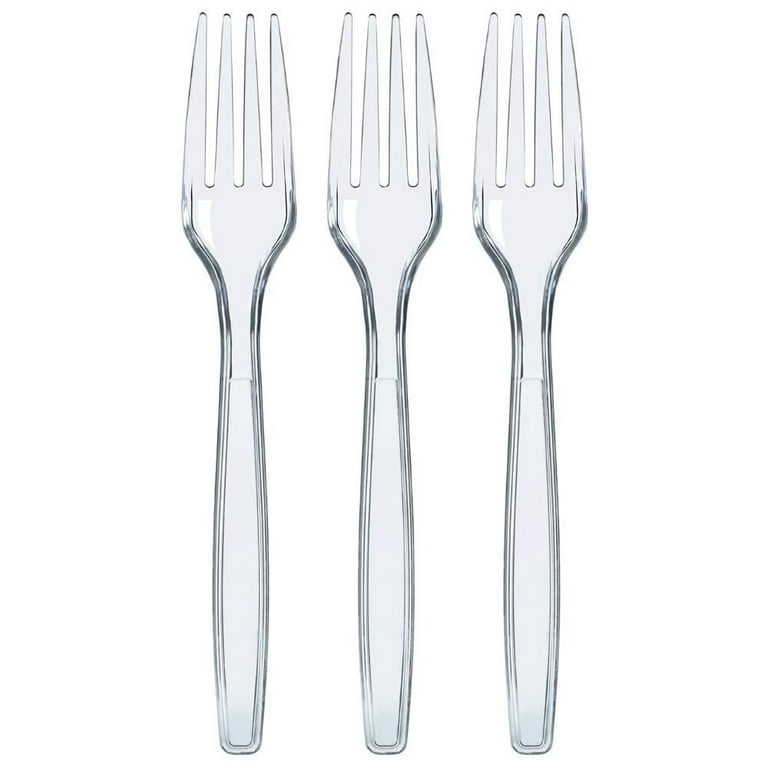 100pcs Clear Plastic Forks Heavy Duty Plastic Utensils Disposable Forks  Fancy Plastic Cutlery