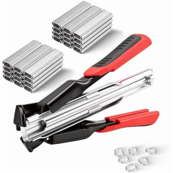100 PCS Clips Hog Ring Pliers Kit, 3/4 Inch Rings with Multi-Use Fastener Tool for Cage, Fencing, Upholstery, Craft Projects and DIY Repairs