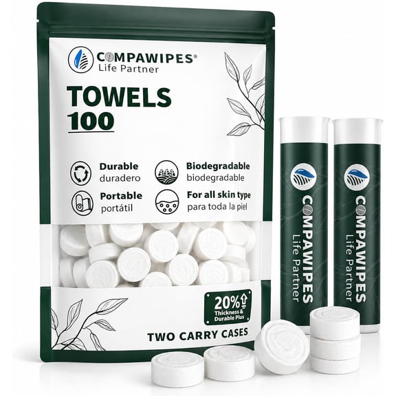 100 PCS Compressed Towel Tablets - Travel Disposable Towels, Compressed Hiking Toilet Paper, Wilderness Wipes, Compact Toilet Paper, Disposable Compressed Face Towel for Camping, Backpacking & Beauty