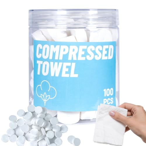 100 PCS Compressed Towels, Compressed Cotton Hand Wipe, Camping Towel, Disposable Face Compressed Towels, Camping Towels Compressed Towel Tablet,Camping, Sports
